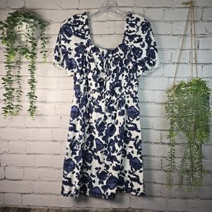 Adelyn Rae Blue and White Floral Mini Dress Off The Shoulder Size L